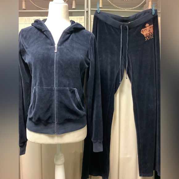 Juicy Couture Velour Pants 34 x 34 Zip Up Hoodie Tracksuit - Picture 2 of 14